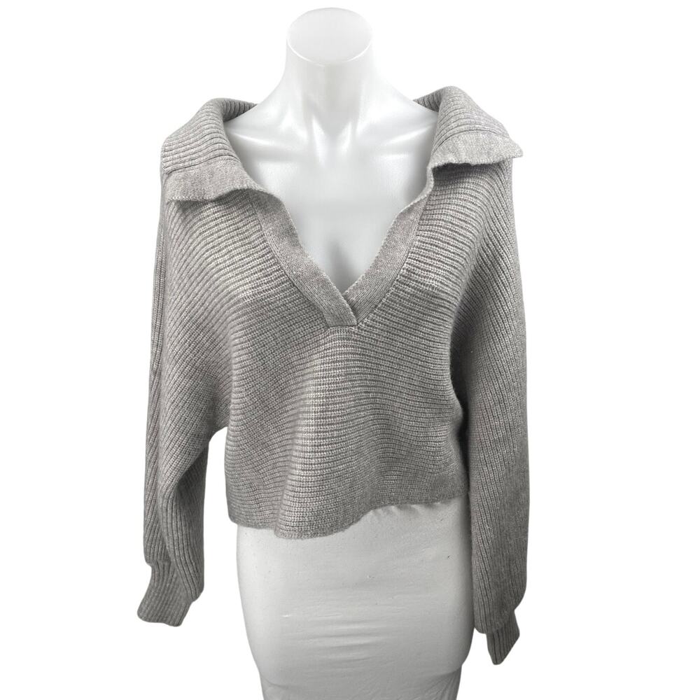 Princess Polly Women's Gray Long Sleeve V Neck Knit Polo Sweater Top Size M/L